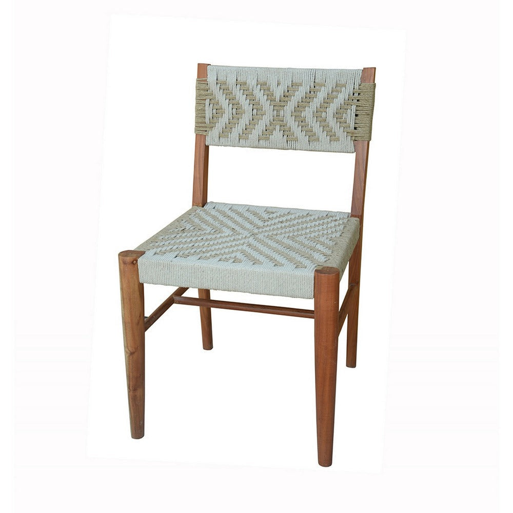 Cero 21 Inch Dining Chair Woven Cotton Seat and Back Brown Gray BM311649