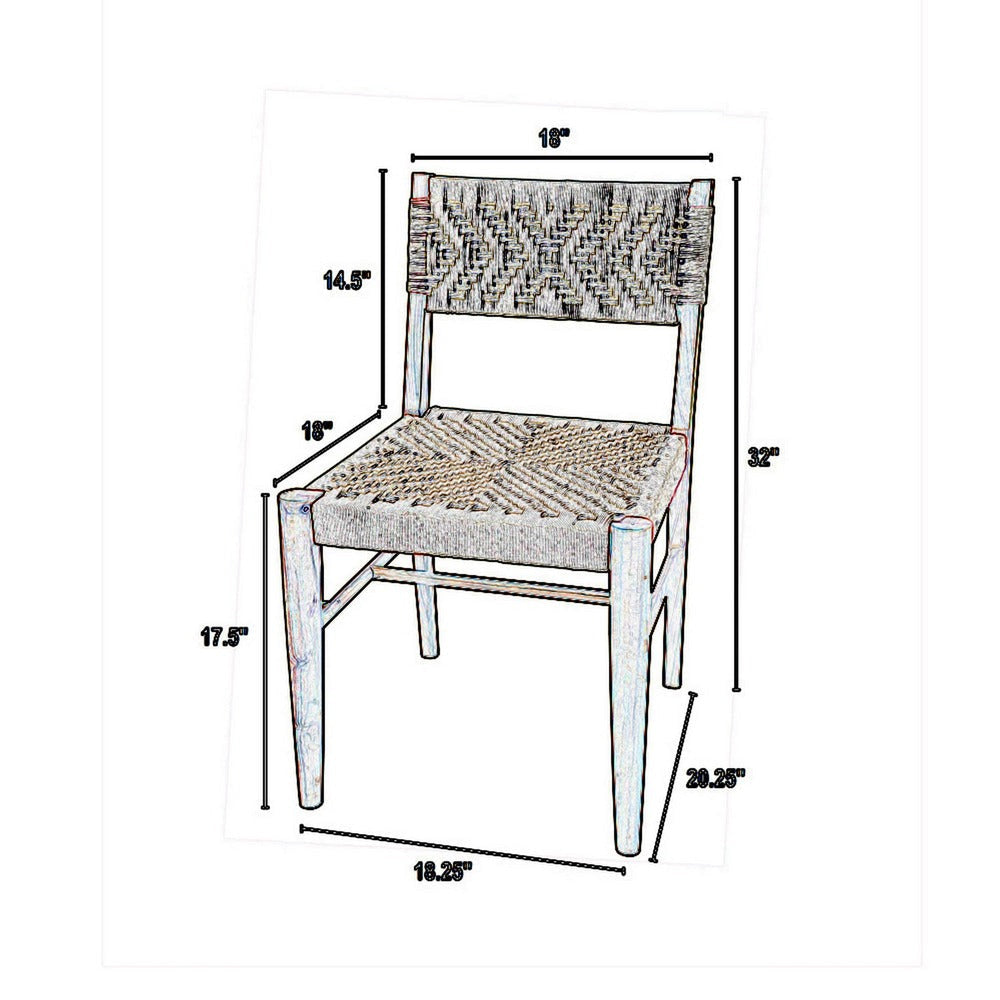 Cero 21 Inch Dining Chair Woven Cotton Seat and Back Brown Gray BM311649