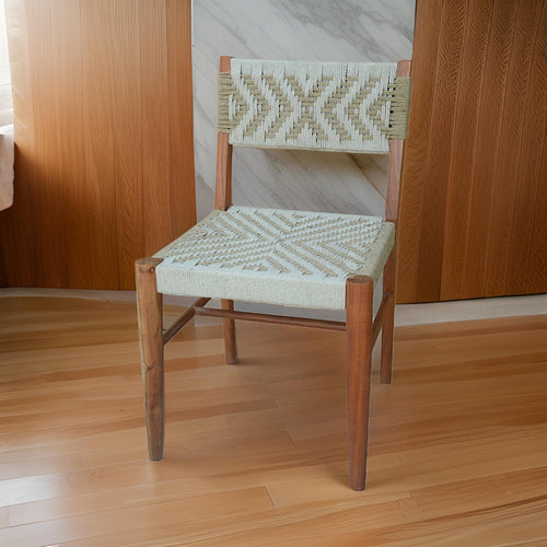 Cero 21 Inch Dining Chair, Woven Cotton Seat and Back, Brown, Gray