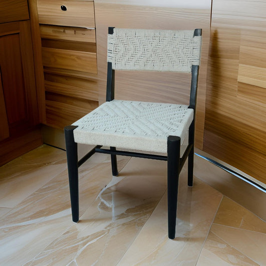 Cero 21 Inch Dining Chair Set of 2, Woven Cotton Seat and Back, Black, Gray By Casagear Home