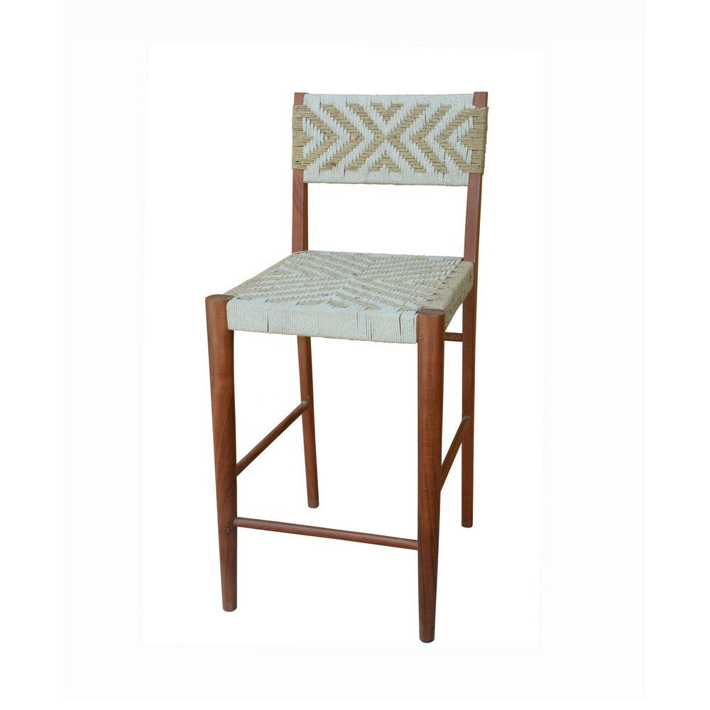 Cero 29 Inch Barstool Chair Set of 2 Wood Cotton Woven Brown Gray By Casagear Home BM311651