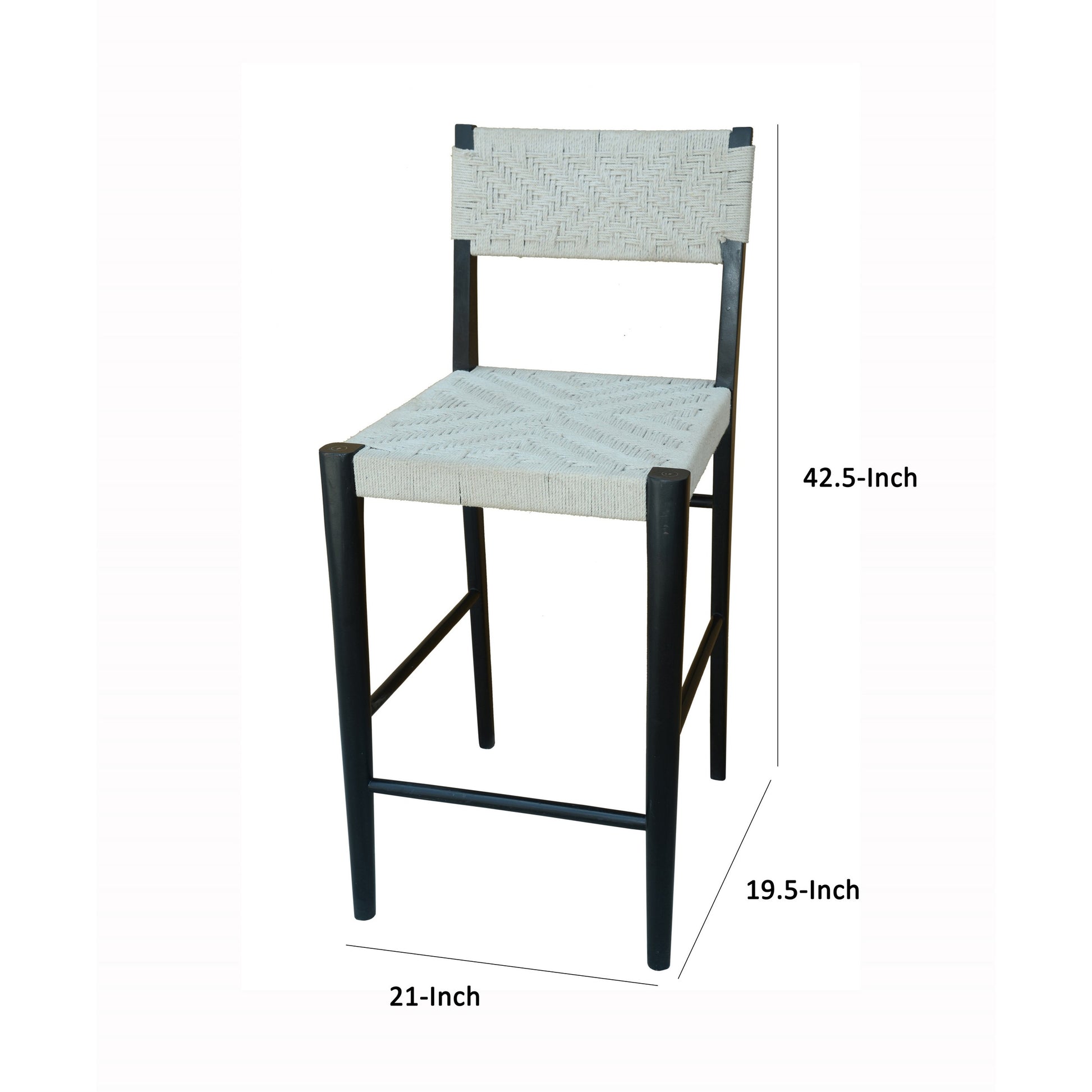 Cero 29 Inch Barstool Chair Set of 2 Wood Cotton Woven Black Gray By Casagear Home BM311652