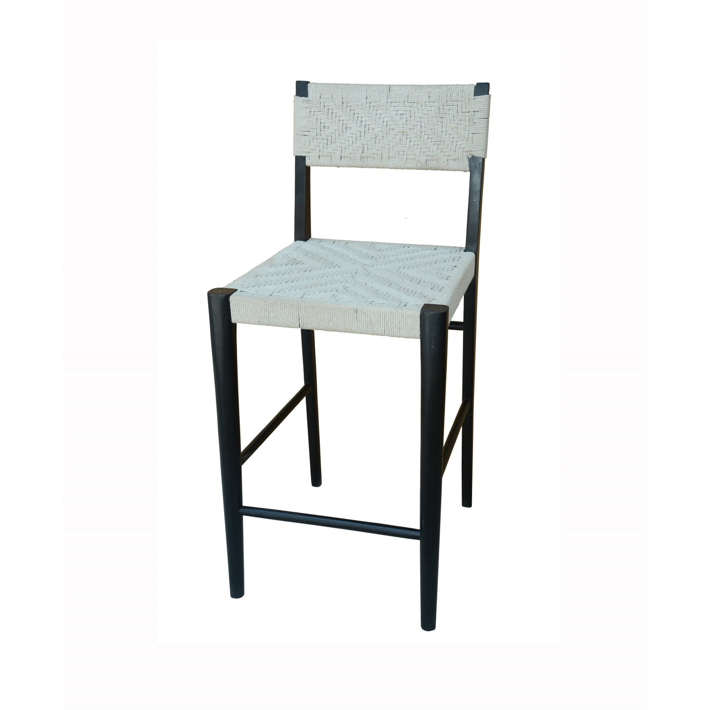 Cero 29 Inch Barstool Chair Set of 2 Wood Cotton Woven Black Gray By Casagear Home BM311652