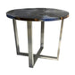 36 Inch Coffee Table Round Resin Top Sonokeling Wood Frame Blue Gray By Casagear Home BM311653