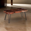39 Inch Coffee Table Acacia Wood Top Angled Metal Support Legs Brown By Casagear Home BM311654
