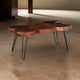 39 Inch Coffee Table, Acacia Wood Top, Angled Metal Support Legs, Brown  By Casagear Home