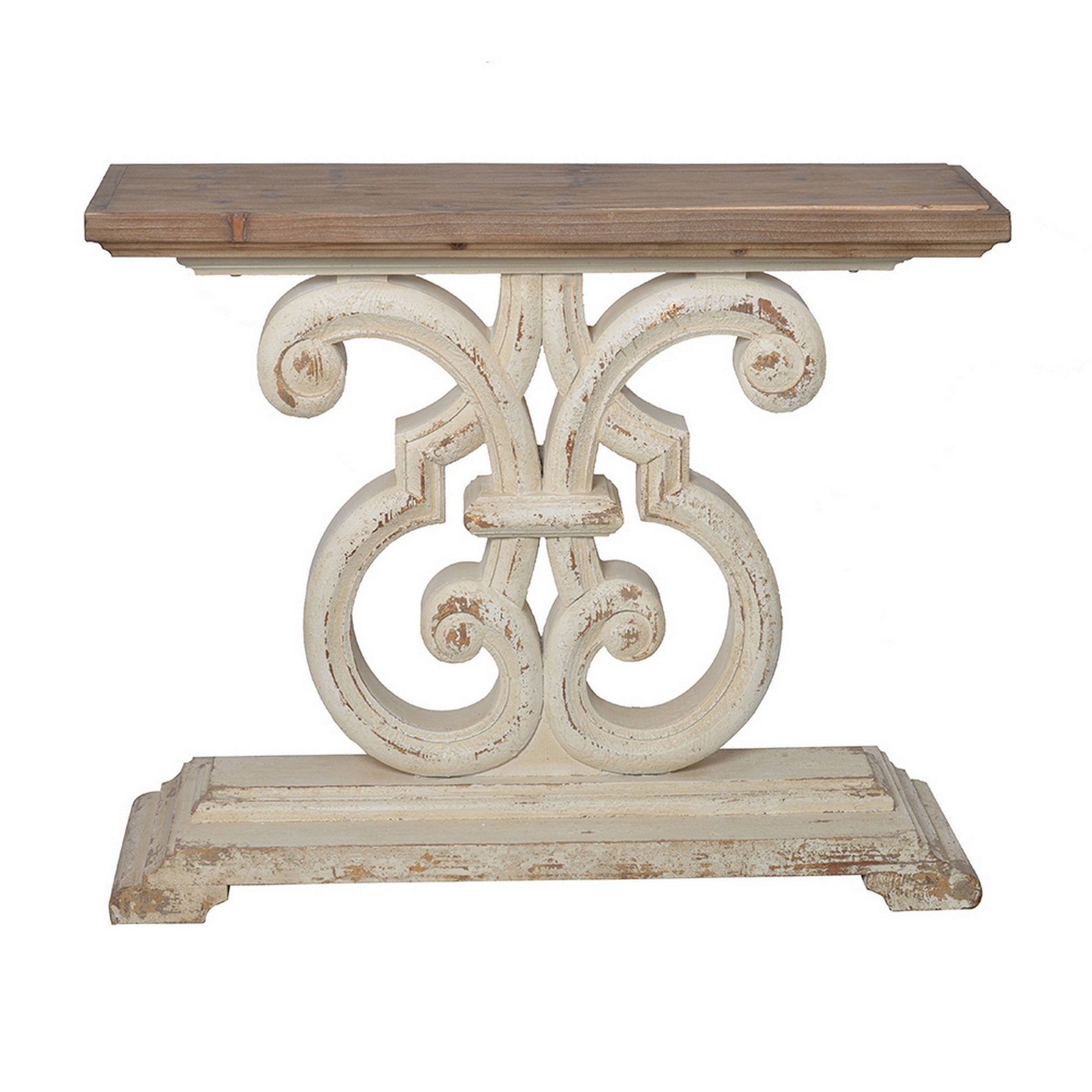 43 Inch Sofa Console Table Wide Top Firwood Frame White and Brown Finish By Casagear Home BM311655