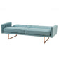 76 Inch Sleeper Sofa Bed Modern Blue Tufted Fabric Sleek Gold Metal Legs By Casagear Home BM311661