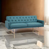 76 Inch Sleeper Sofa Bed Modern Blue Tufted Fabric Sleek Gold Metal Legs By Casagear Home BM311661