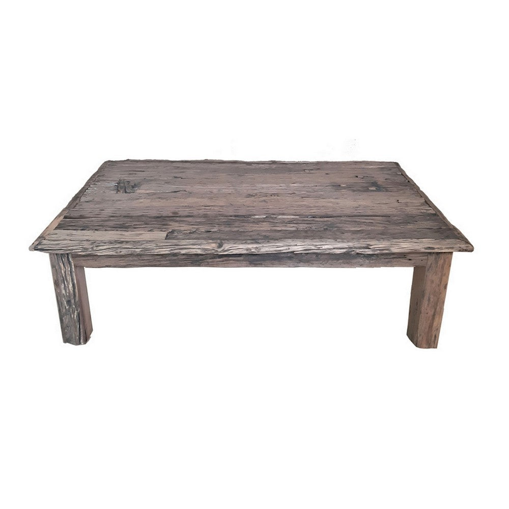 59 Inch Rustic Coffee Table Rectangular Top Old Antique Wood Brown By Casagear Home BM311662