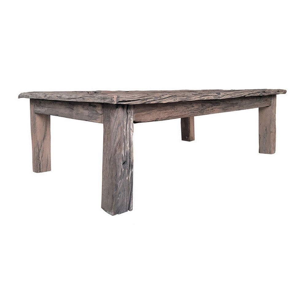 59 Inch Rustic Coffee Table Rectangular Top Old Antique Wood Brown By Casagear Home BM311662