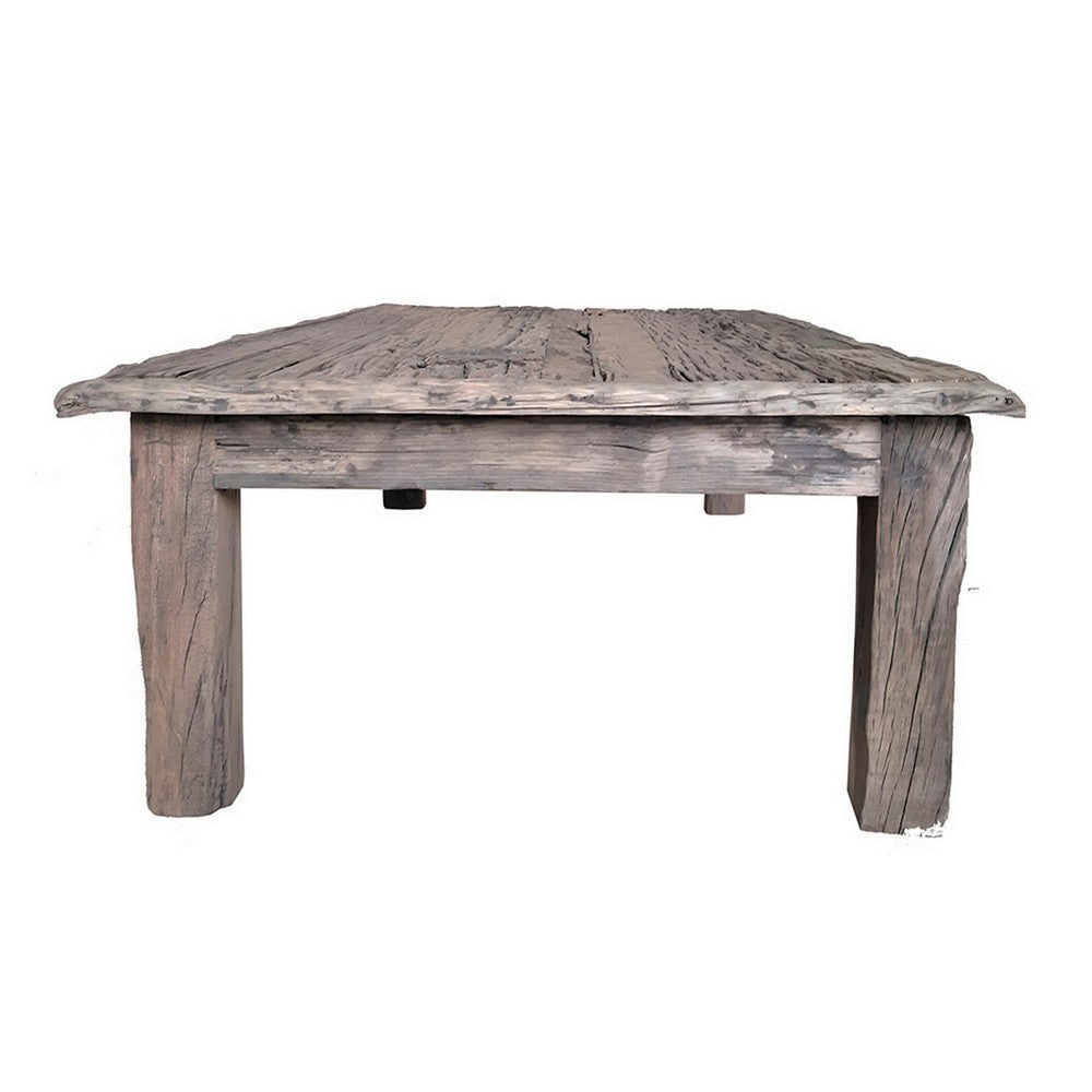59 Inch Rustic Coffee Table Rectangular Top Old Antique Wood Brown By Casagear Home BM311662