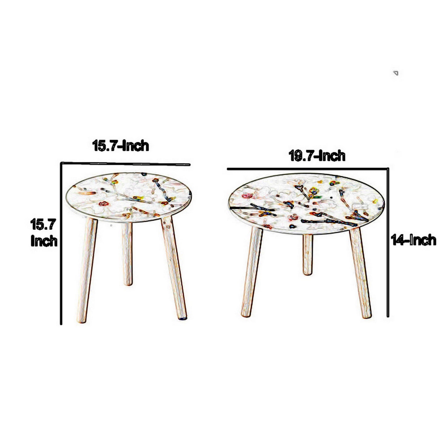 Byle 16 20 Inch Side Table Set of 2 Floral Design Cherry Blossom White By Casagear Home BM311670