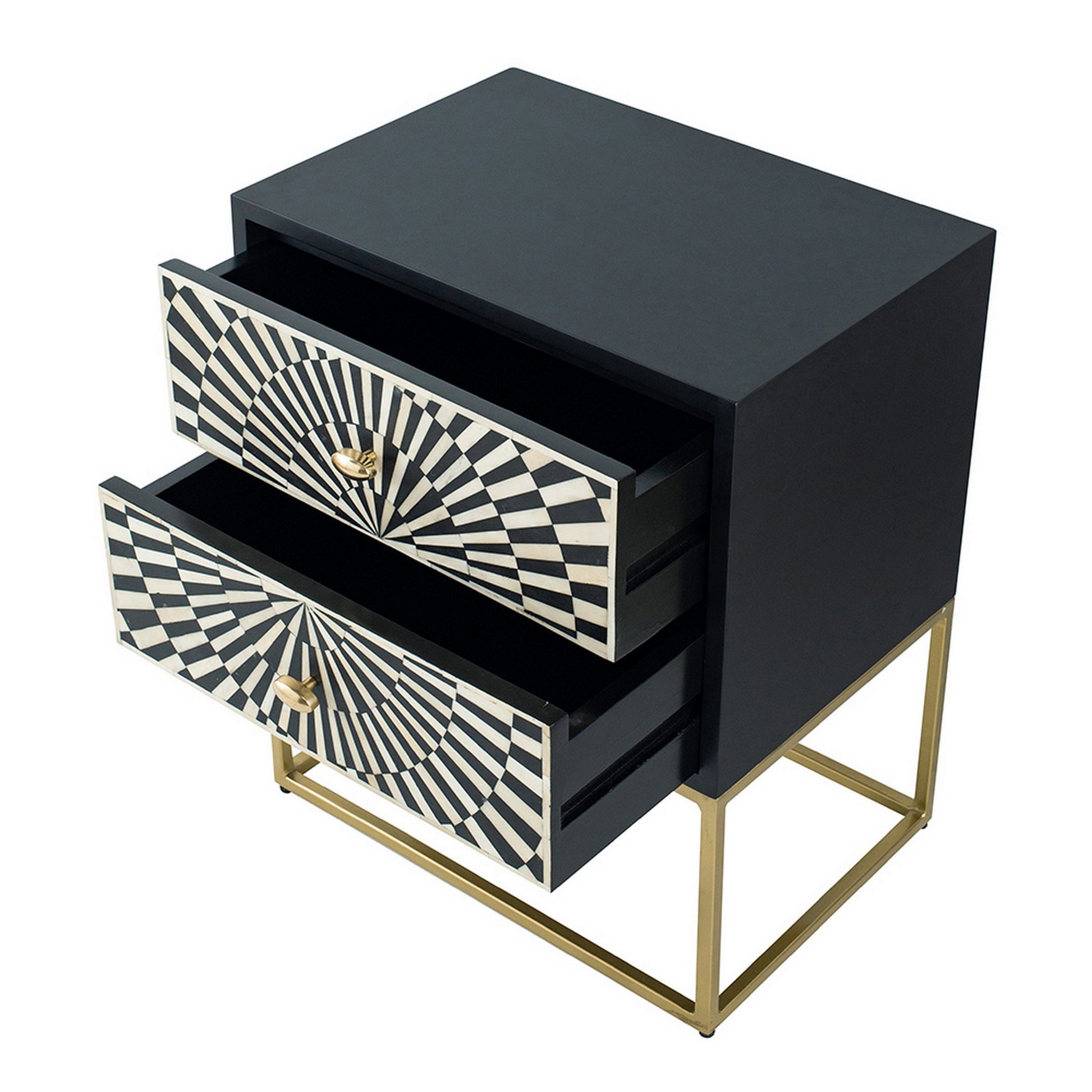 24 Inch Sideboard Cabinet 2 Drawers Sunray Bone Inlay Iron Brass Black By Casagear Home BM311671