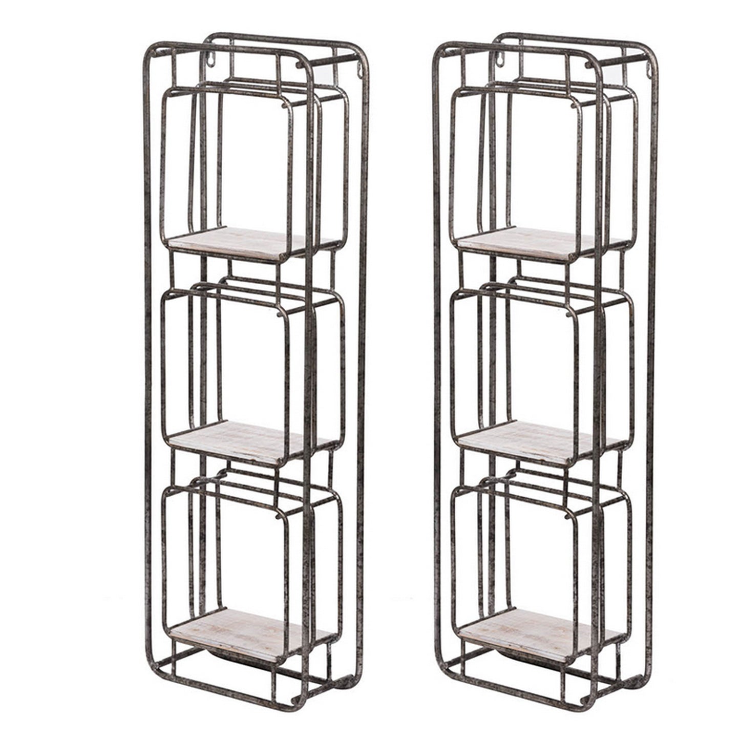 36 Inch Shelves Set of 2 3 Tier Design Iron Frame Wood Gray Finish By Casagear Home BM311673