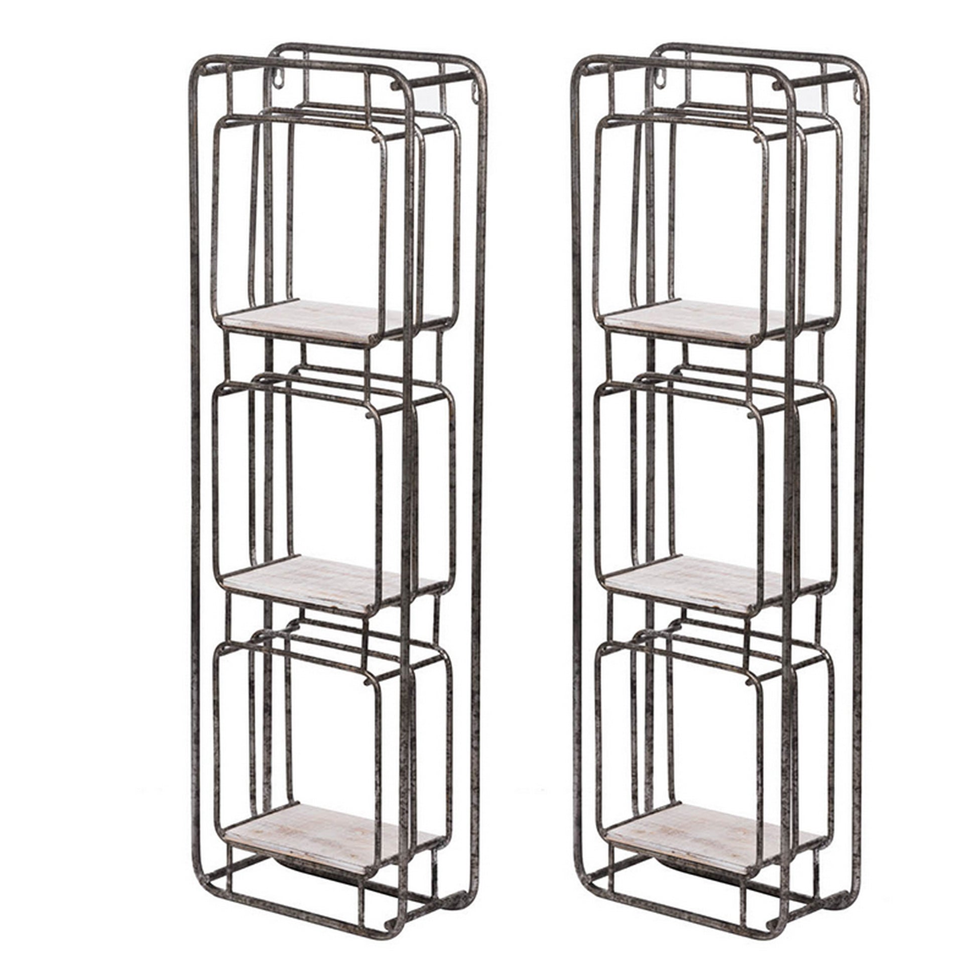 36 Inch Shelves Set of 2 3 Tier Design Iron Frame Wood Gray Finish By Casagear Home BM311673