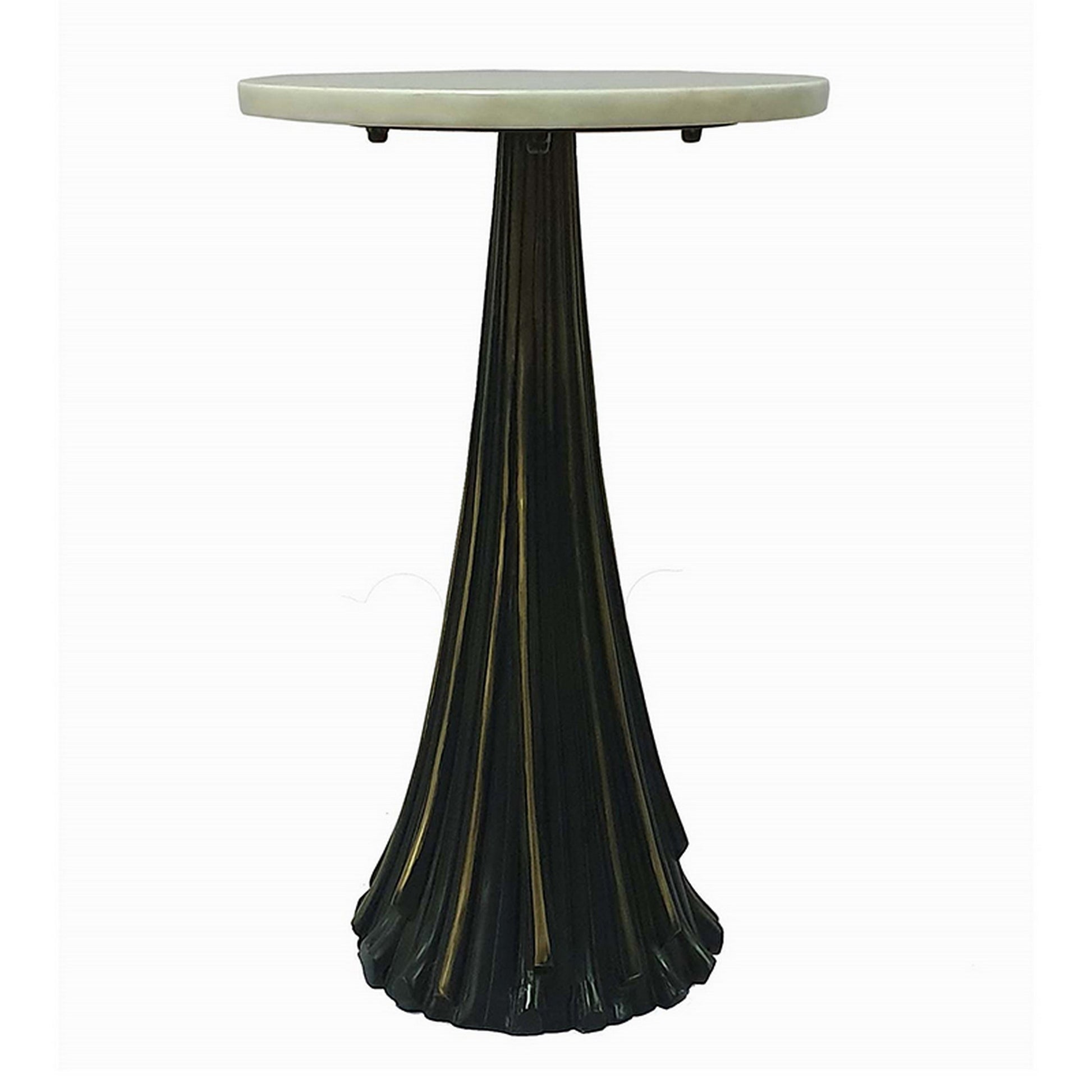 18 Inch Side Drink Table Tall Tassel Frame Round Top Metal Black White By Casagear Home BM311677