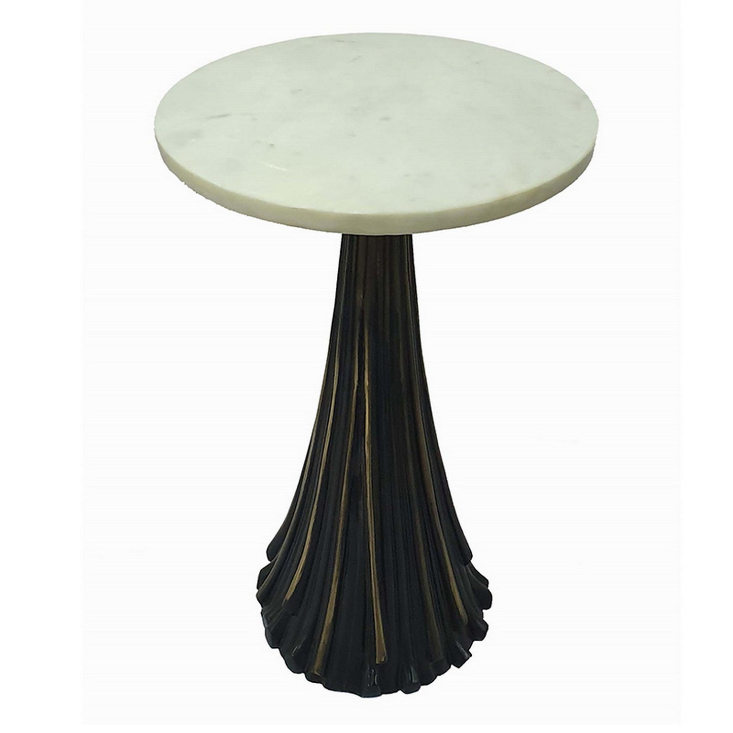 18 Inch Side Drink Table Tall Tassel Frame Round Top Metal Black White By Casagear Home BM311677