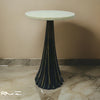18 Inch Side Drink Table, Tall Tassel Frame, Round Top, Metal, Black, White By Casagear Home