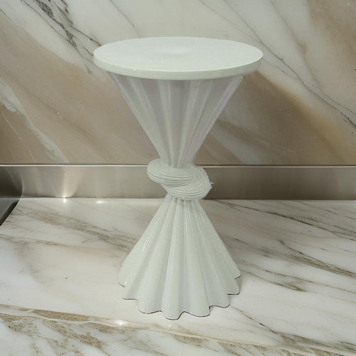 Aliy 19 Inch Side Drink Table, Artisan Knot Design, Round Top, White Metal By Casagear Home