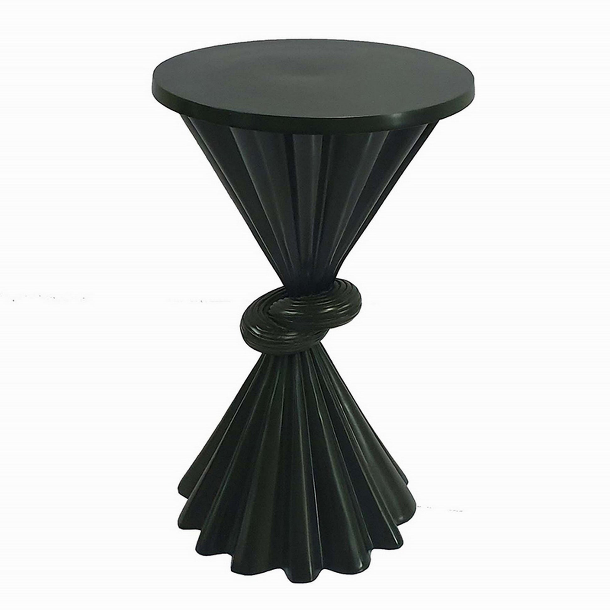 Aliy 19 Inch Side Drink Table Artisan Knot Design Round Top Black Metal By Casagear Home BM311679