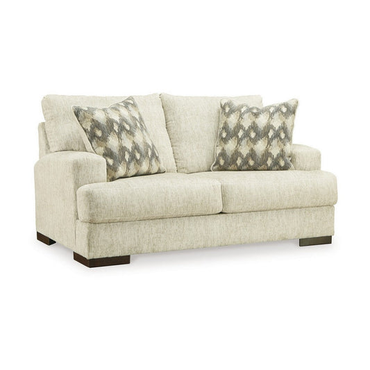 Naite 68 Inch Loveseat, 2 Accent Pillows, Wide Track Arms, Beige Polyester By Casagear Home