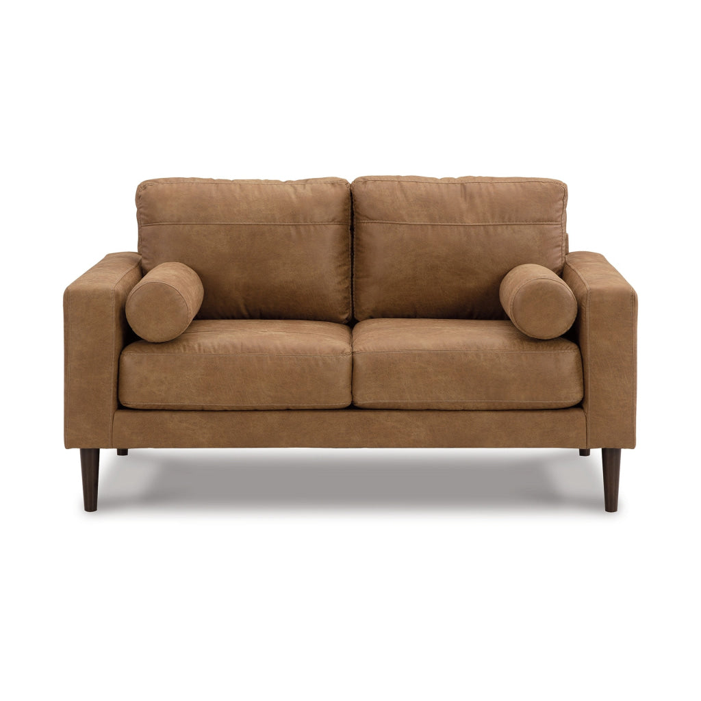 Tely 60 Inch Loveseat Transitional Style Soft Caramel Brown Faux Leather By Casagear Home BM311684