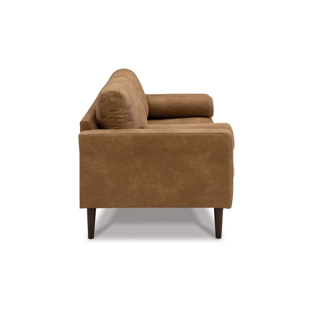 Tely 85 Inch Sofa Transitional Style Soft Caramel Brown Faux Leather By Casagear Home BM311685