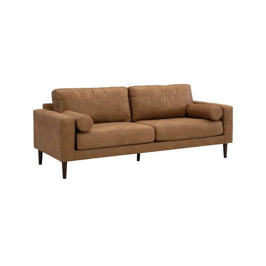 Tely 85 Inch Sofa, Transitional Style, Soft Caramel Brown Faux Leather By Casagear Home