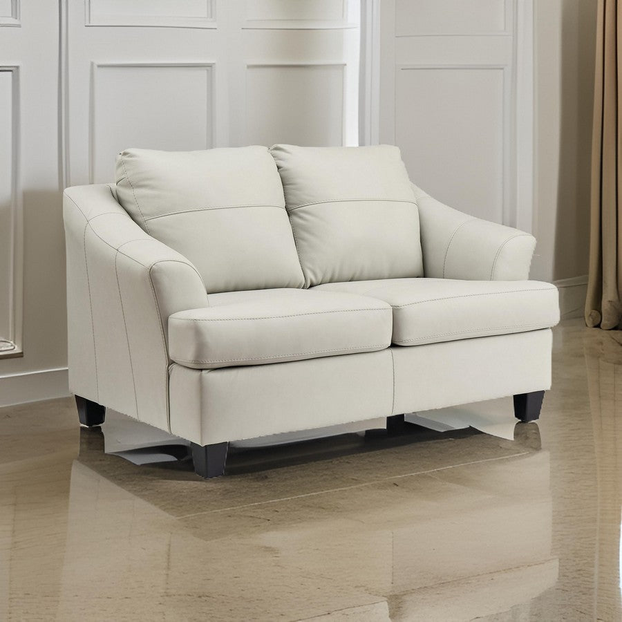 Geno 65 Inch Loveseat, Oversized Back Cushion, Off White Leather By Casagear Home