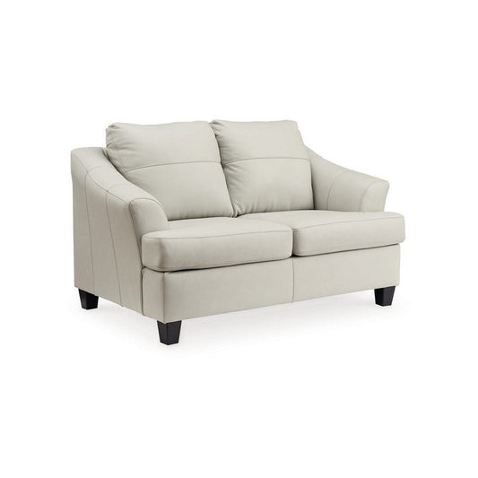 Geno 65 Inch Loveseat, Oversized Back Cushion, Off White Leather By Casagear Home