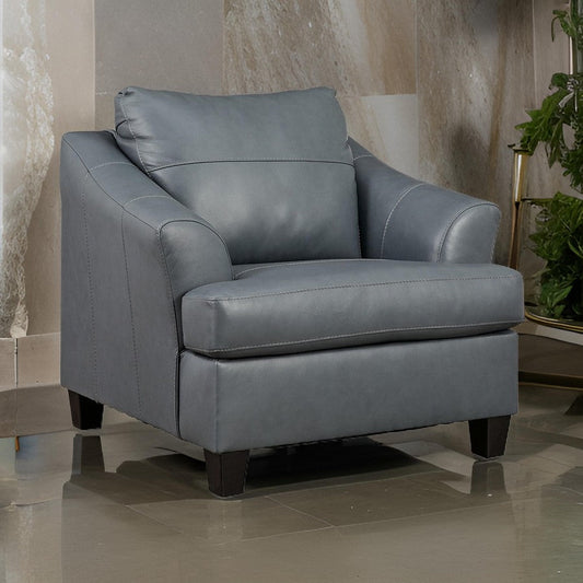 Geno 43 Inch Accent Chair, Oversized Back Cushion, Metallic Gray Leather By Casagear Home