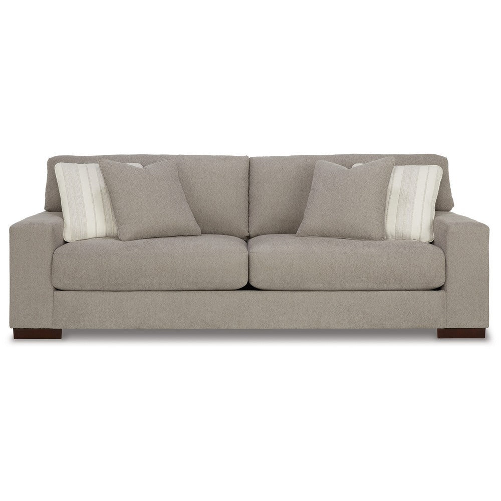 Magg 96 Inch Sofa 4 Ivory Throw Pillows Soft Flax Beige Polyester By Casagear Home BM311711