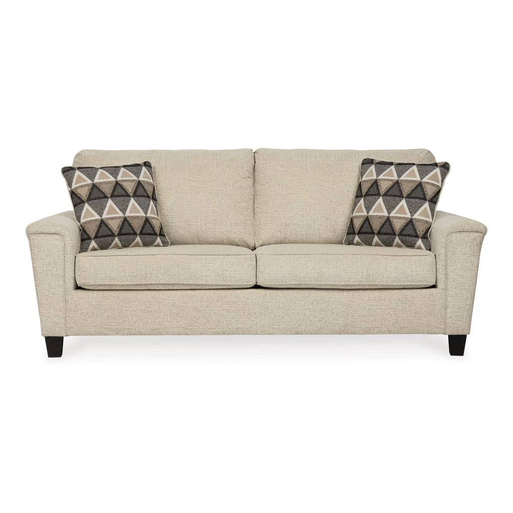 Abin 89 Inch Queen Sofa Sleeper 2 Throw Pillows Cream Chenille Polyester By Casagear Home BM311715