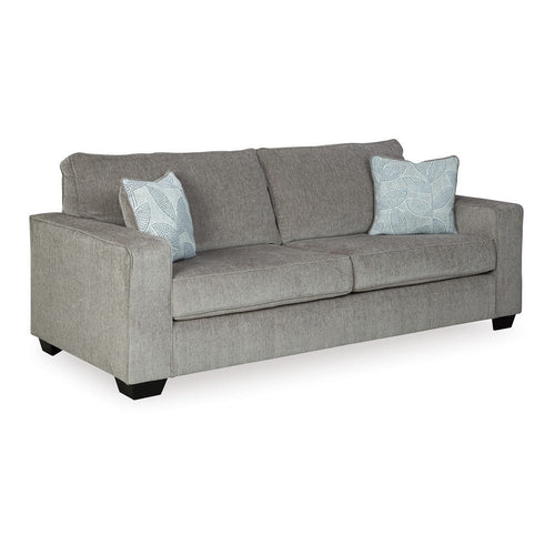 Ashley Alti 85" Sofa, 2 Floral Throw Pillows, Light Gray Chenille