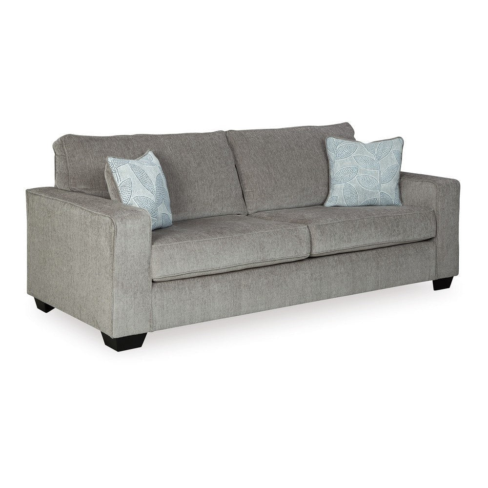 Ashley Alti 85" Sofa, 2 Floral Throw Pillows, Light Gray Chenille