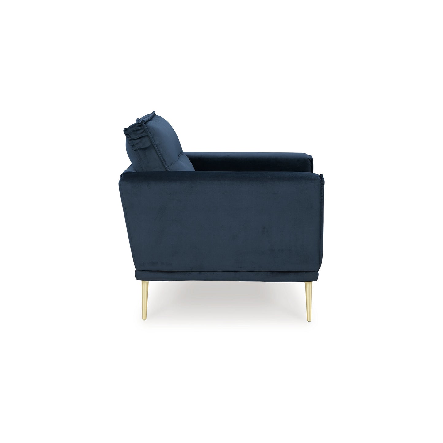 Maca 35 Inch Accent Chair Navy Blue Polyester and Brass Metal Legs By Casagear Home BM311719