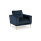 Maca 35 Inch Accent Chair Navy Blue Polyester and Brass Metal Legs By Casagear Home BM311719