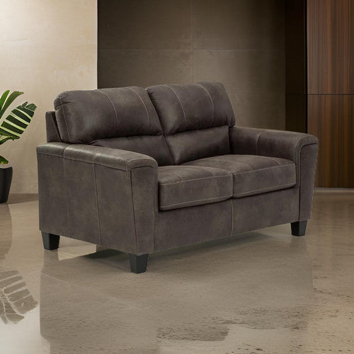 Ashley Nav 61" Loveseat, Modern Plush Cushions, Taupe Faux Leather