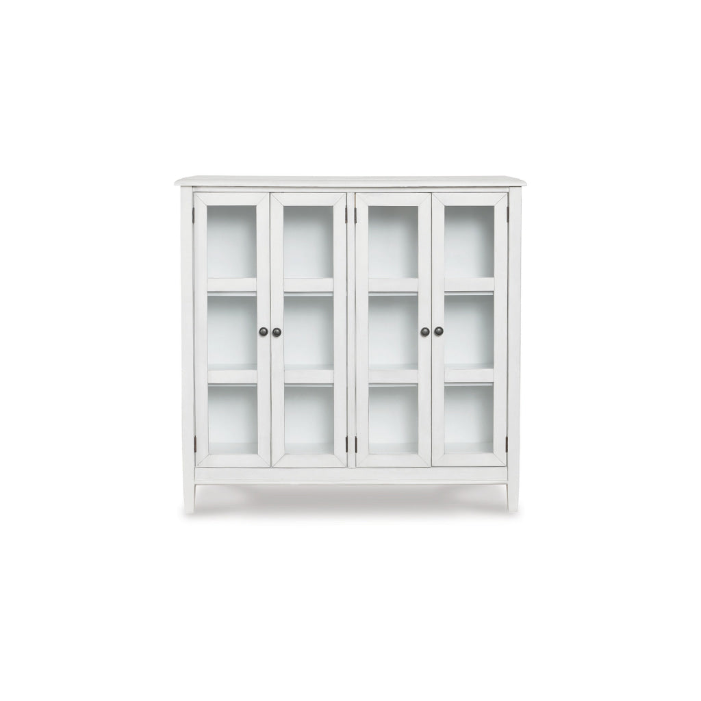 47 Inch Accent Cabinet 2 Shelves Glass Doors White Gray Wood Veneer By Casagear Home BM311737