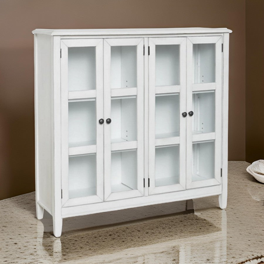 47 Inch Accent Cabinet, 2 Shelves, Glass Doors, White Gray Wood Veneer By Casagear Home