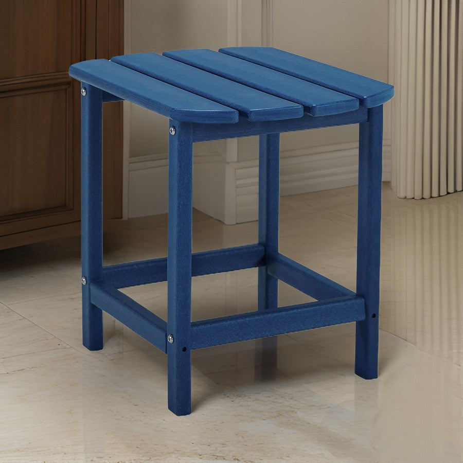 Ashley Suen 19" End Table, Outdoor Blue Slatted Top, Steel Frame