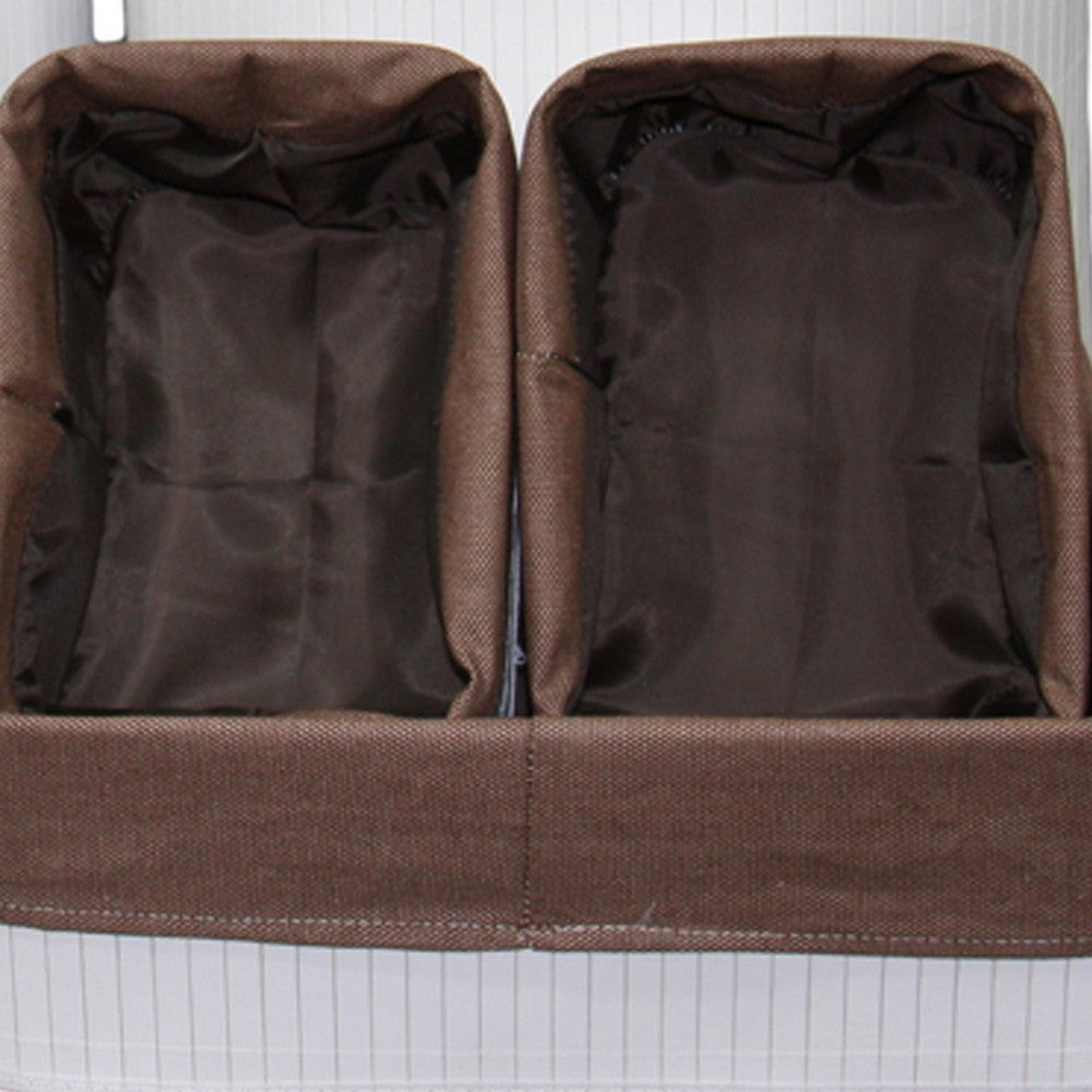 5 Piece Laundry Basket and Tray Set, Round Folding Brown Bamboo, White By Casagear Home
