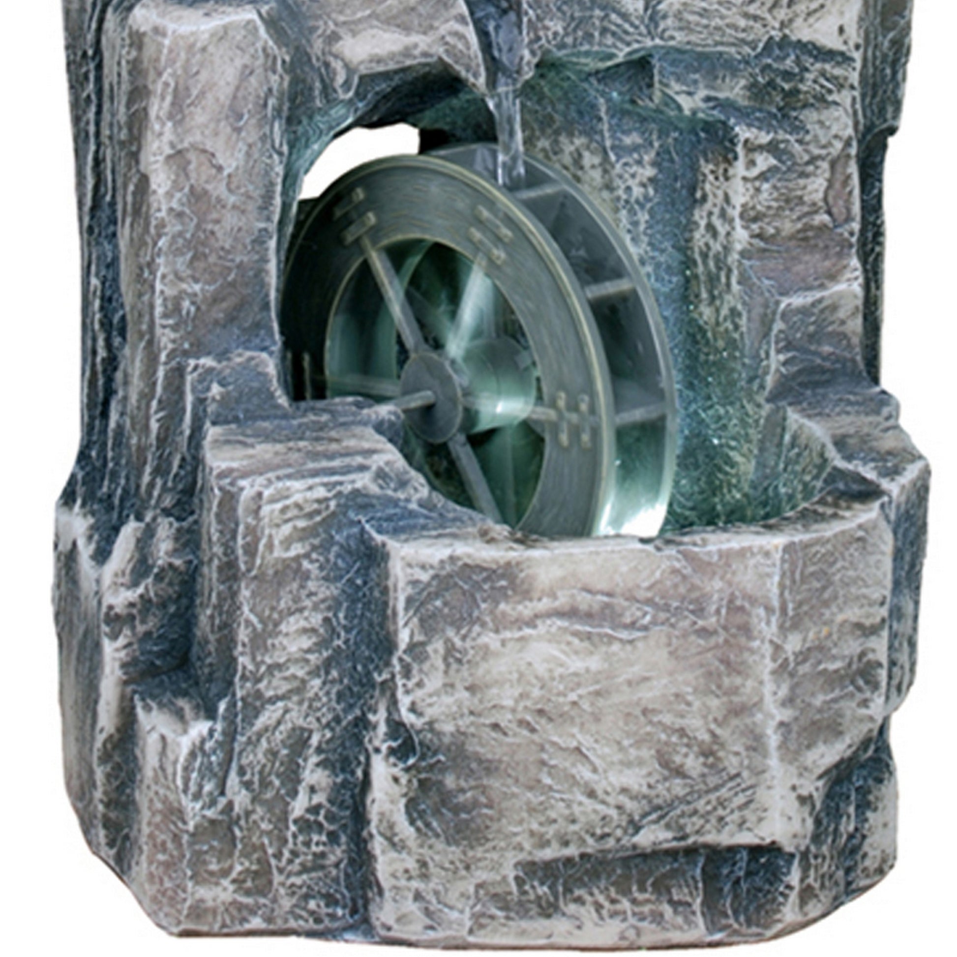 Tay 12 Inch Tabletop Water Fountain Wheel Mill LED Lighting Rustic Gray By Casagear Home BM311749