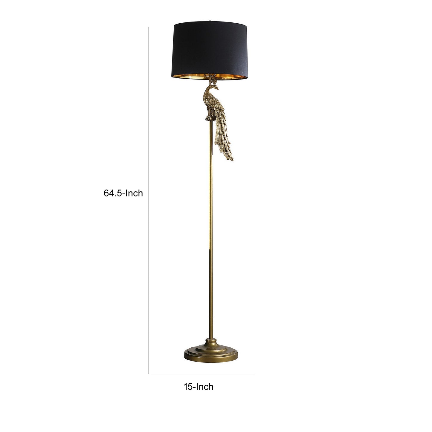 65 Inch Floor Lamp Peacock Linen Drum Shade Pedestal Branch Gold Finish By Casagear Home BM311757