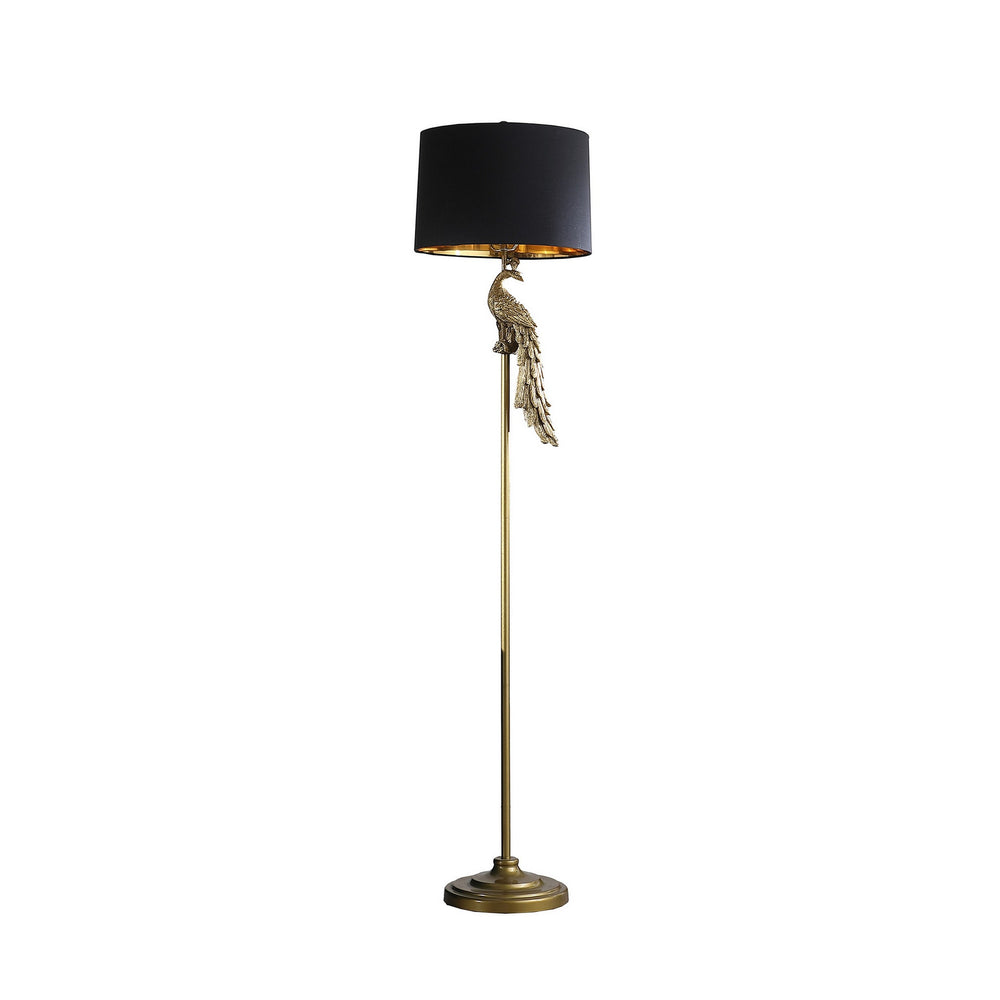 65 Inch Floor Lamp Peacock Linen Drum Shade Pedestal Branch Gold Finish By Casagear Home BM311757