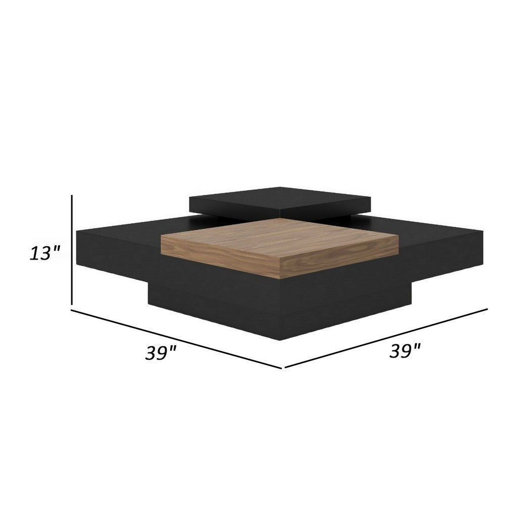 39 Inch Coffee Table Adjustable Top Hidden Storage Walnut Black Wood By Casagear Home BM311760