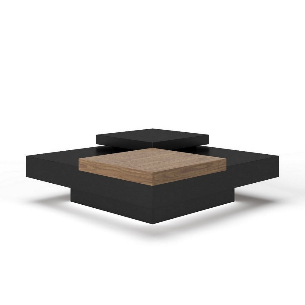 39 Inch Coffee Table Adjustable Top Hidden Storage Walnut Black Wood By Casagear Home BM311760