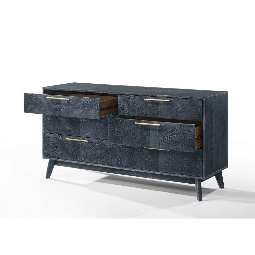 Cid Coy 55 Inch Wide Dresser 6 Drawer Metal Base Gray Wood Grains Gold By Casagear Home BM311765