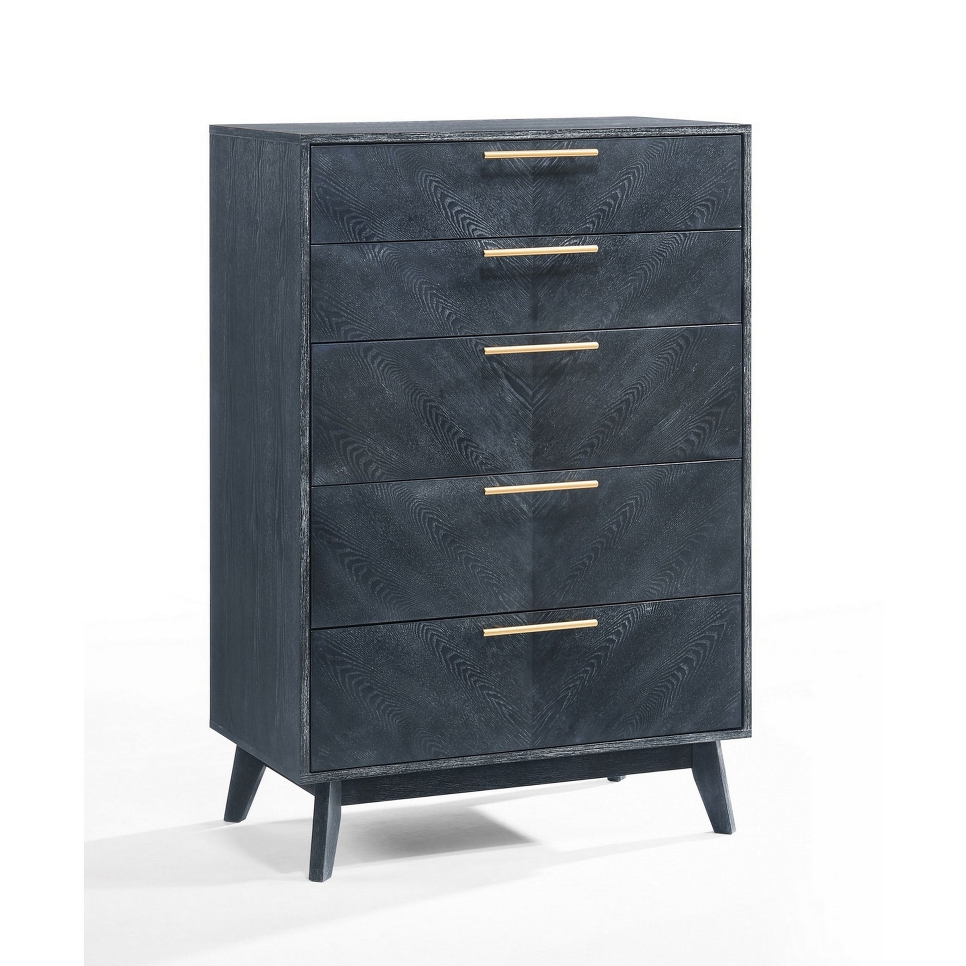 Cid Coy 47 Inch Tall Dresser Chest 5 Drawer Gold Metal Ash Gray Wood By Casagear Home BM311766